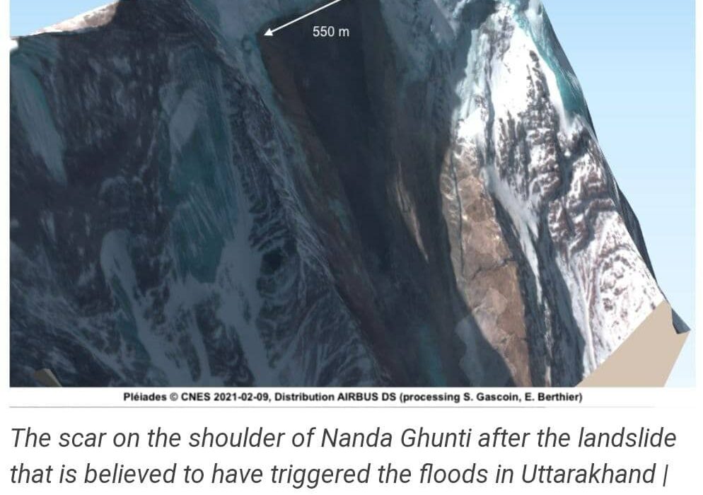 تصویر ماهواره ای جدید از زمین لغزشی که در منطقه یخچالی در هند اتفاق افتاد